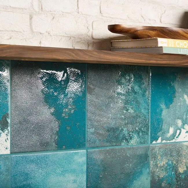 Raku Square Teal Gloss Patterned Wall Tiles