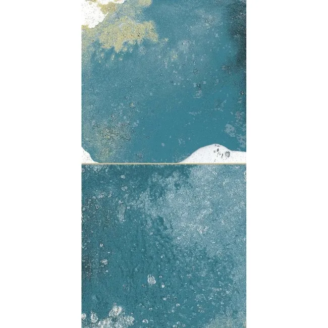 Raku Square Teal Gloss Patterned Wall Tiles