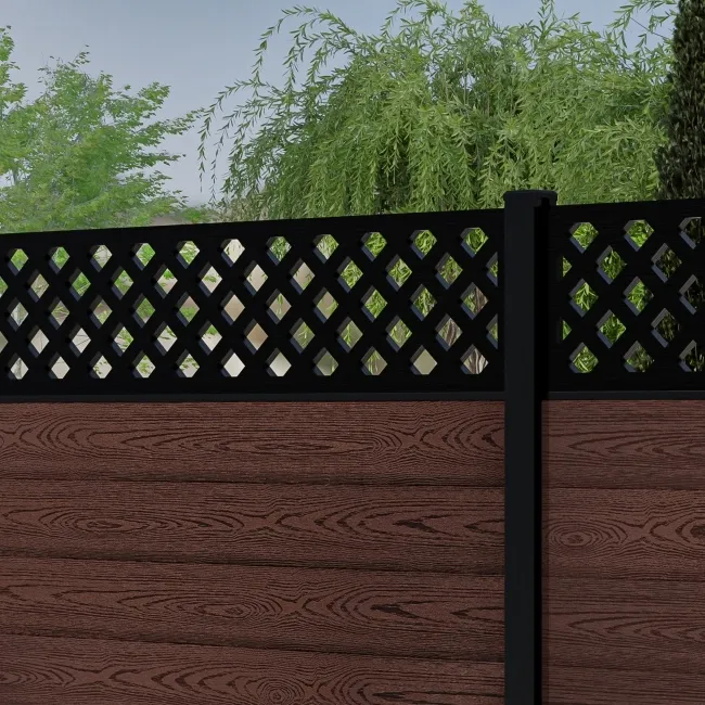 LuxeLine Composite Fence Panel Walnut 6ft High - Lattice Decorative Screen with Aluminium Post
