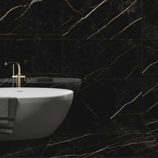 Royal Black Marble Effect Gloss Walls and Floor Tiles