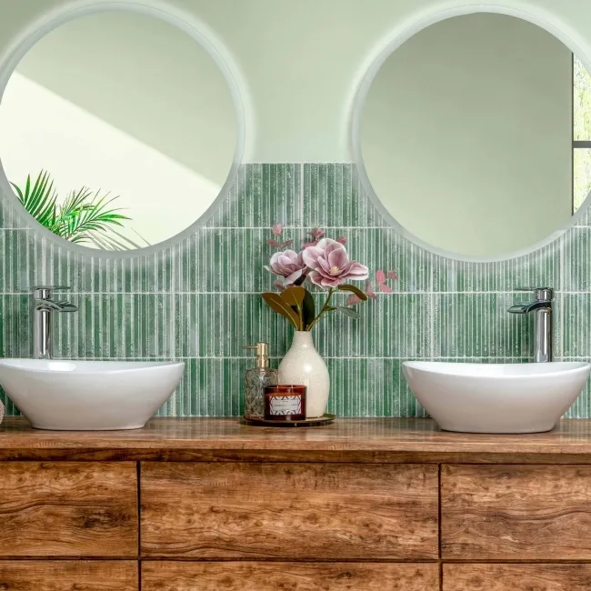 Meraki Turquoise Green Gloss Kitt-Kat Mosaic Effect Wall Tiles