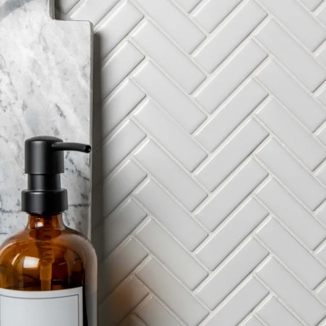Pixel White Herringbone Matt 22x73 Mosaic Tiles