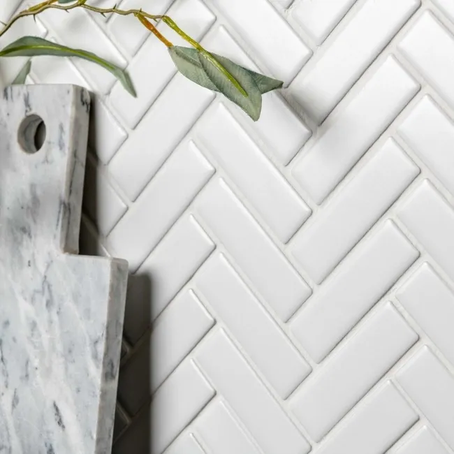 Pixel White Herringbone Matt 22x73 Mosaic Tiles