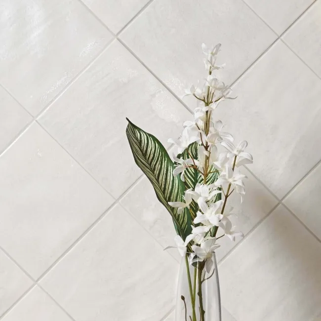 Raku Square White Ceramic Matt Patterned Wall Tiles