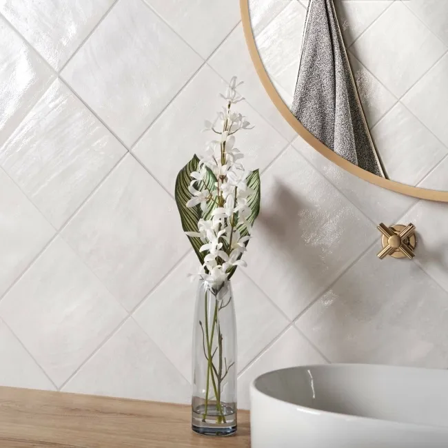 Raku Square White Ceramic Matt Patterned Wall Tiles