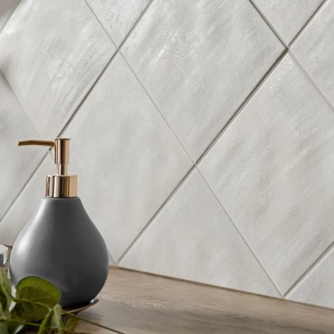 Raku Square White Ceramic Matt Patterned Wall Tiles