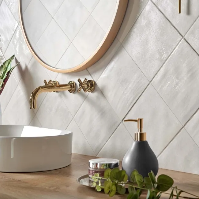 Raku Square White Ceramic Matt Patterned Wall Tiles