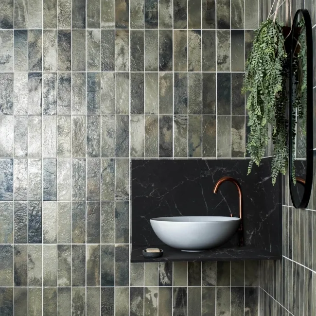 Raku Sage Green Ceramic Brick Effect Wall Tiles