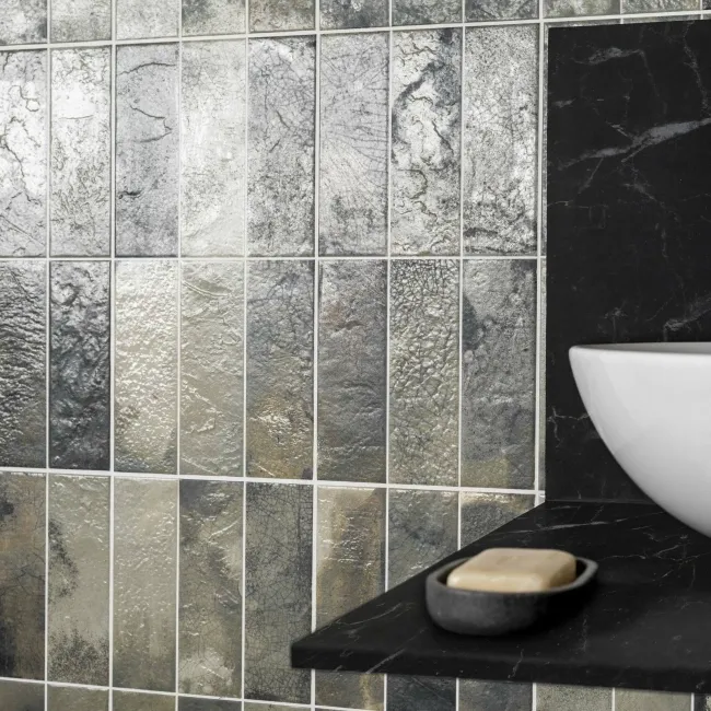 Raku Sage Green Ceramic Brick Effect Wall Tiles