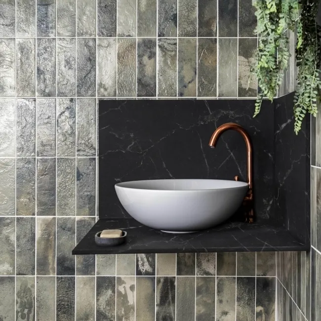 Raku Sage Green Ceramic Brick Effect Wall Tiles