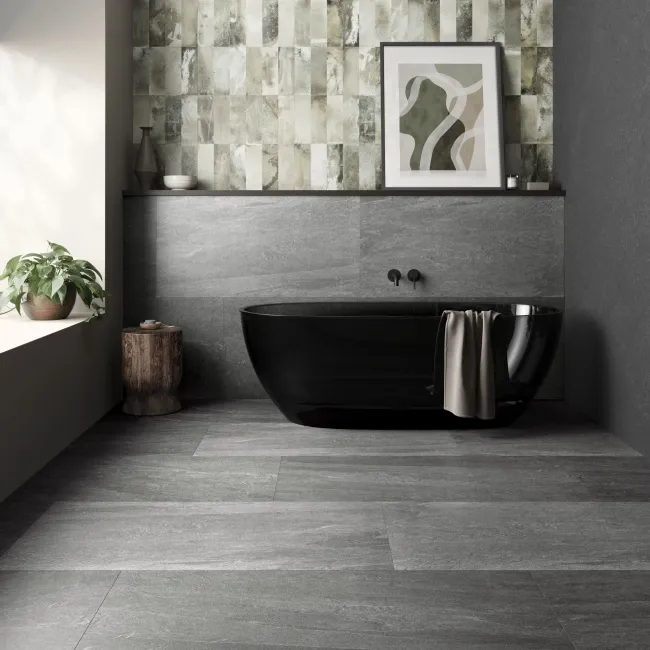 Raku Sage Green Ceramic Brick Effect Wall Tiles