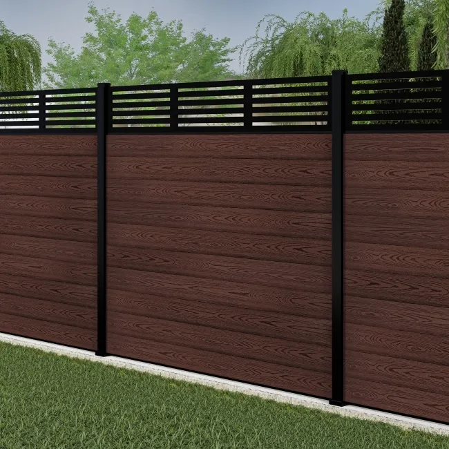 LuxeLine Composite Fence Panel Walnut 6ft High - Slat Decorative Screen with Aluminium Post