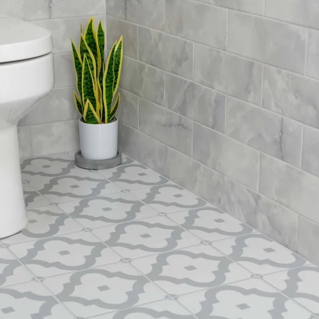 Arabesque Grey Matt Patterned Wall and Floor Tiles