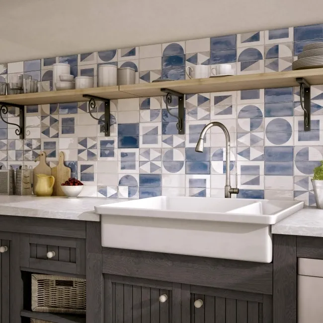 Chesham Blue Rustic Gloss Metro Wall Tiles 150x75
