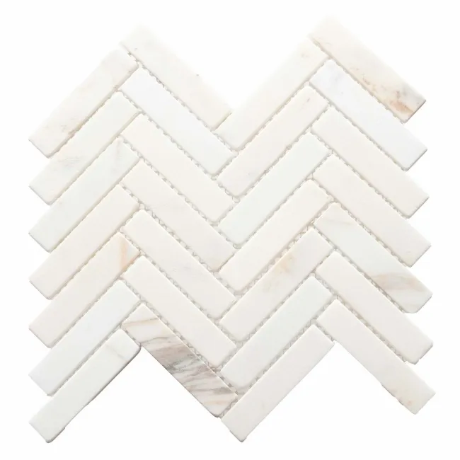 Carrara Gold Herringbone Marble Effect Mosaic Natural Tiles