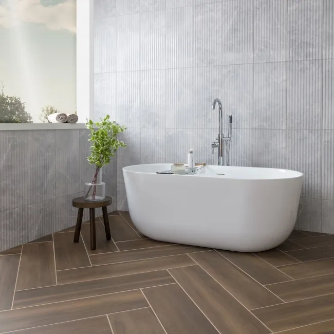 Clovelly Light Grey Decor Marble Effect Gloss Wall Tiles