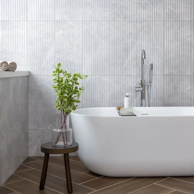 Clovelly Light Grey Decor Marble Effect Gloss Wall Tiles