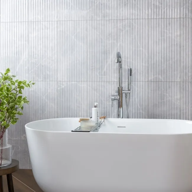 Clovelly Light Grey Decor Marble Effect Gloss Wall Tiles