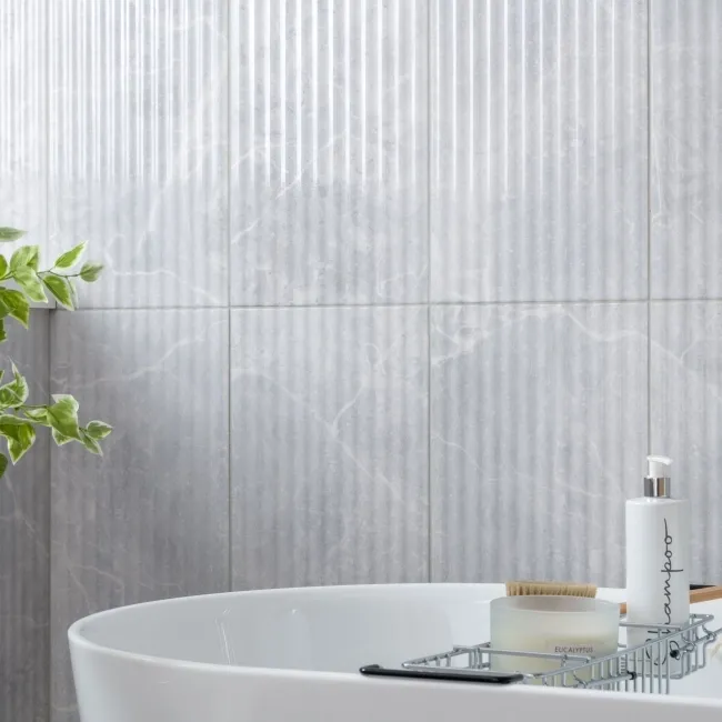 Clovelly Light Grey Decor Marble Effect Gloss Wall Tiles