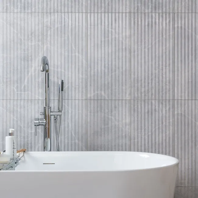 Clovelly Light Grey Decor Marble Effect Gloss Wall Tiles