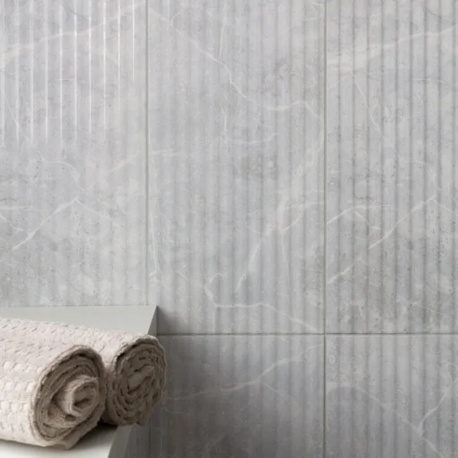 Clovelly Light Grey Decor Marble Effect Gloss Wall Tiles