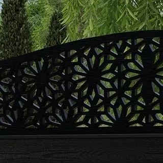 LuxeLine Composite Fence Panel Black 3ft High - Floral Decorative Screen with Aluminium Post