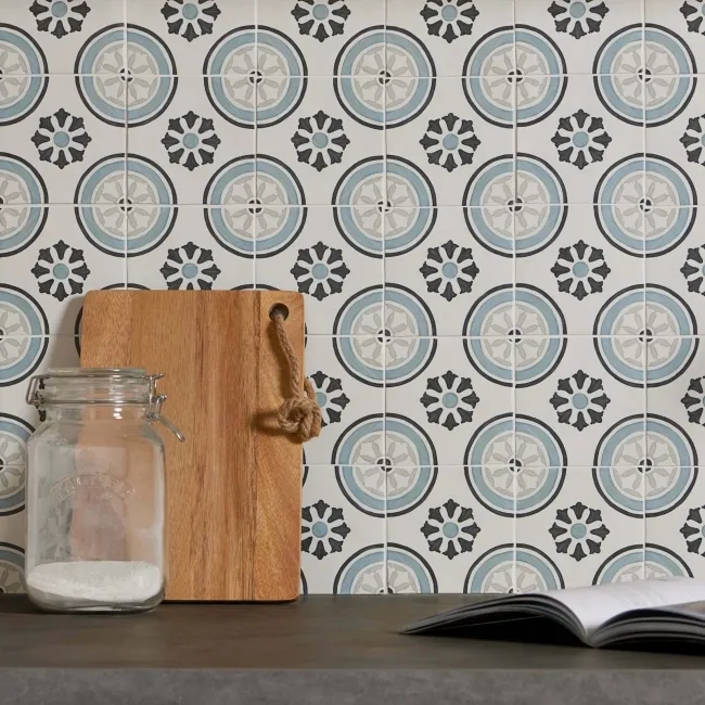 Dante Dhalia Blue Matt Patterned Wall and Floor Tiles