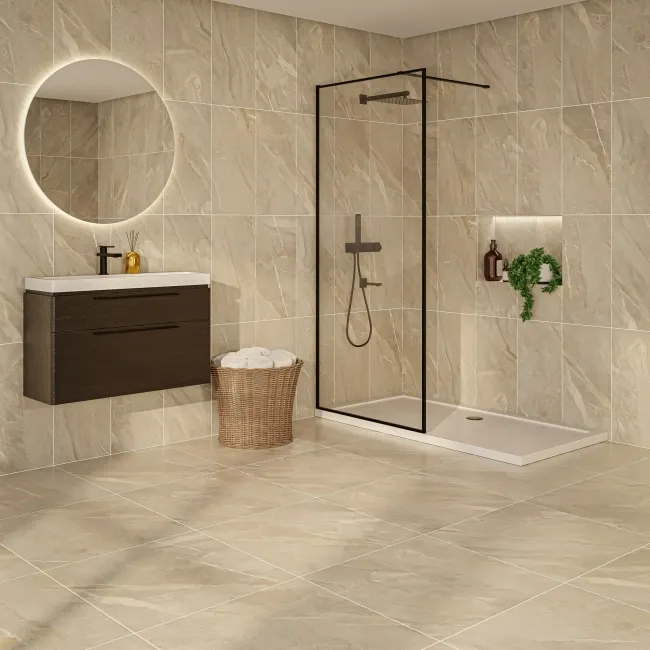Devoke Beige Matt Stone Effect Wall and Floor Tiles 597x597