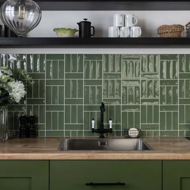 Hamlet Green Gloss Brick Wall and Floor Tiles