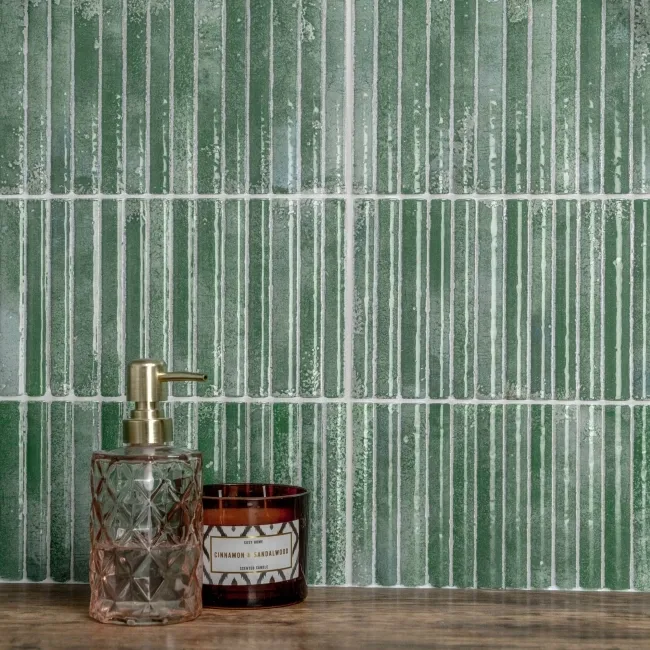Meraki Turquoise Green Gloss Kitt-Kat Mosaic Effect Wall Tiles