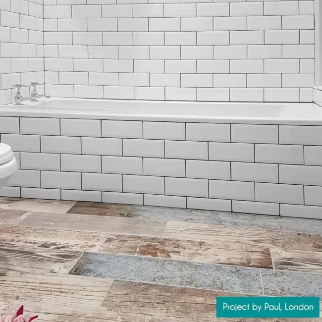 Contour Shadow Black and White Hexagon Patterned Floor Tiles