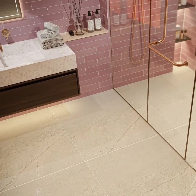 Blush Rose Pink Gloss Brick Wall Tiles 300x75