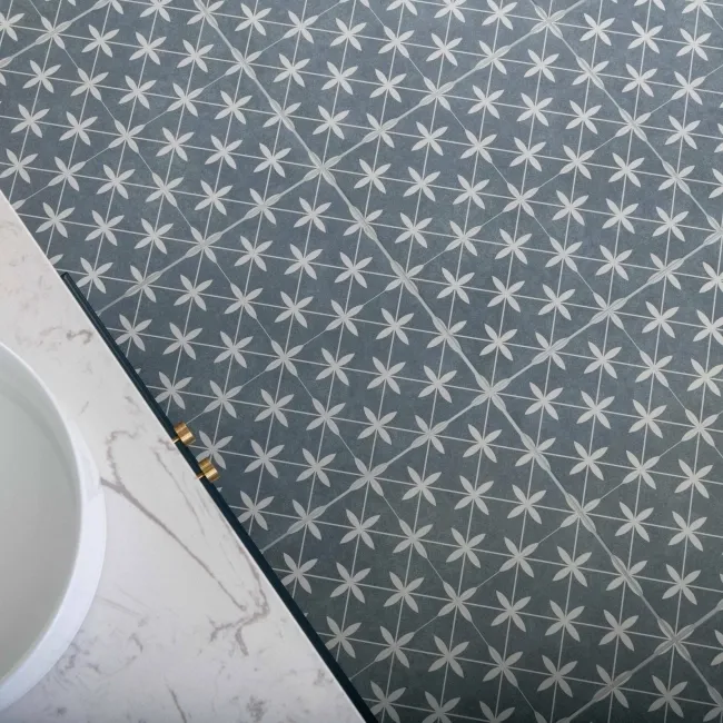 Winslow Blue and White Matt Patterned Floor Tiles
