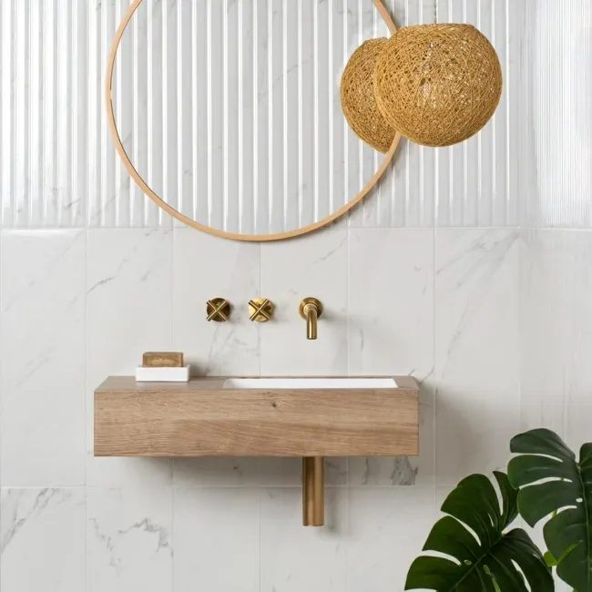 Raffinato White Carrara Marble Effect Stripe Ceramic Wall  Tiles