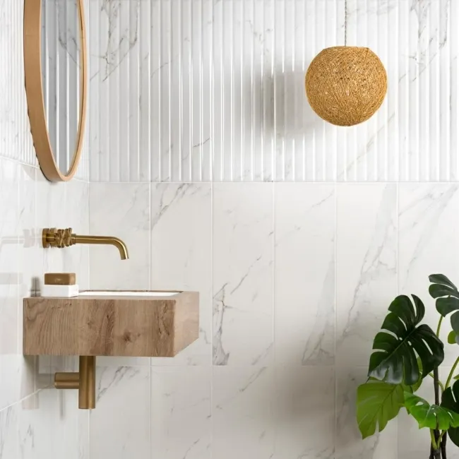 Raffinato White Carrara Marble Effect Stripe Ceramic Wall  Tiles