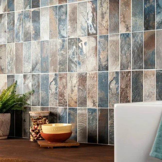 Raku Glazed Multi Coloured Ceramic Wall Tiles