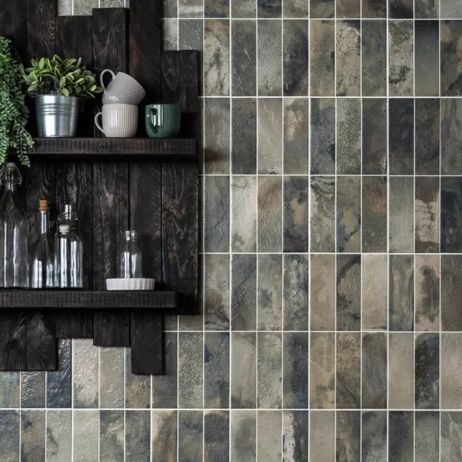Raku Sage Green Ceramic Brick Effect Wall Tiles