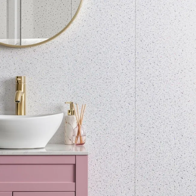 Trepanel Aqua® White Sparkle Quartz Effect PVC Shower Wall Panel