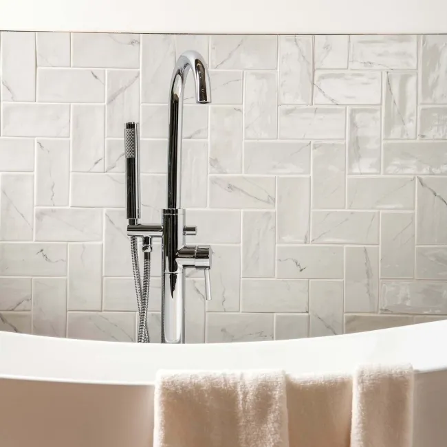 Vena Biana White Mini Bumpy Gloss Marble Effect Metro Wall Tiles