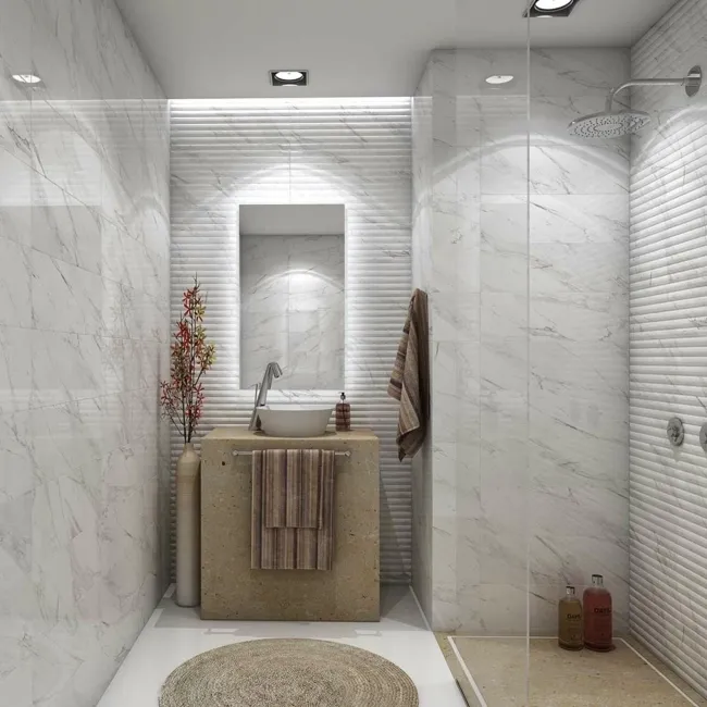 Raffinato White Carrara Marble Effect Stripe Ceramic Wall  Tiles