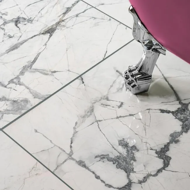 Olympia White Porcelain Marble Effect Polished Wall and Floor Tiles