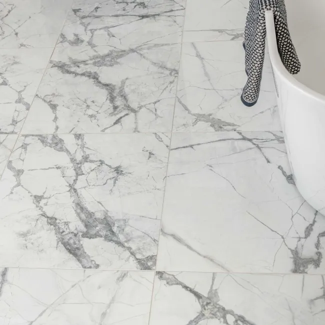 Olympia White Porcelain Marble Effect Polished Wall and Floor Tiles