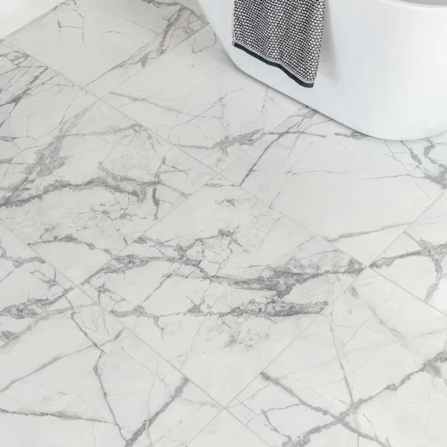 Olympia White Porcelain Marble Effect Polished Wall and Floor Tiles