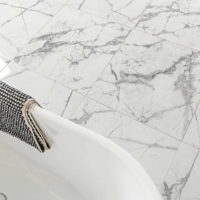 Olympia White Porcelain Marble Effect Polished Wall and Floor Tiles