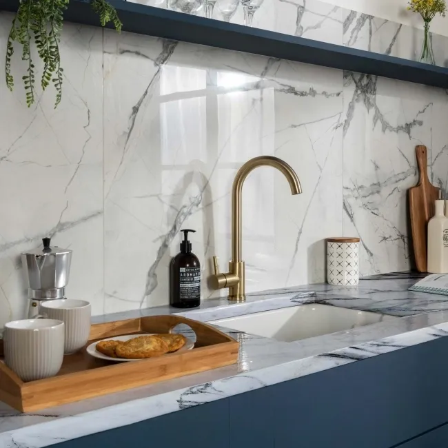 Olympia White Porcelain Marble Effect Polished Wall and Floor Tiles