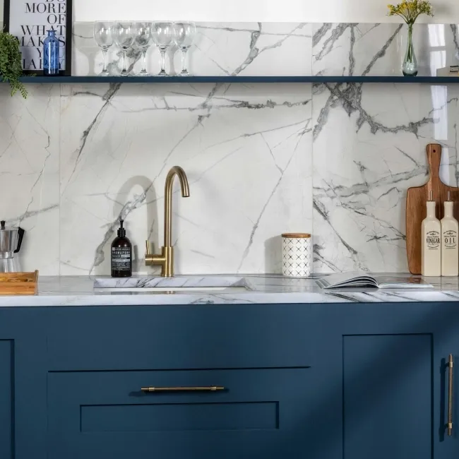 Olympia White Porcelain Marble Effect Polished Wall and Floor Tiles