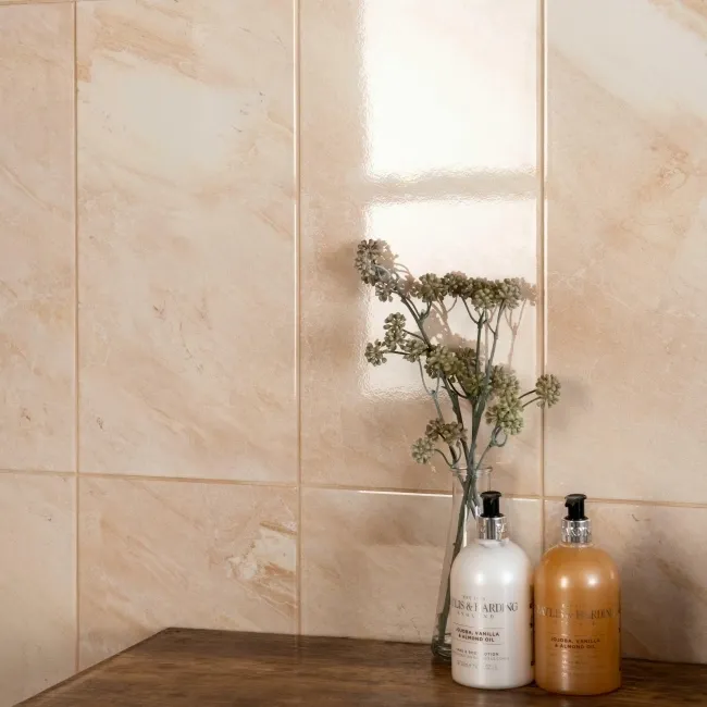 Mediterranean beige Ceramic Gloss Marble Effect Wall Tiles