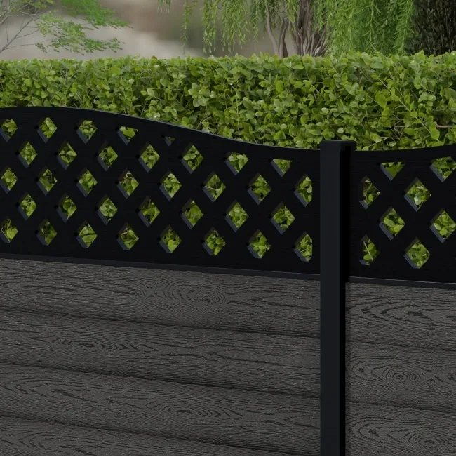 LuxeLine Composite Fence Panel Dark Grey 3ft High - Curve Top Lattice Decorative Screen with Aluminium Post