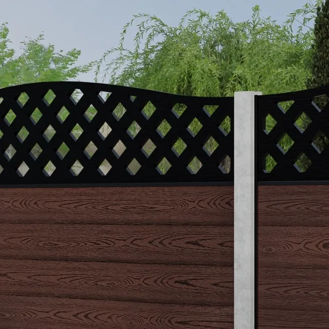LuxeLine Composite Fence Panel Walnut - Curve Top Lattice Decorative Screen for Own Post