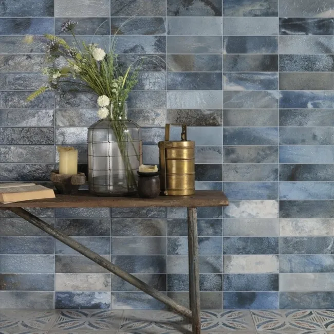 Raku Blue Ceramic Brick Effect Wall Tiles